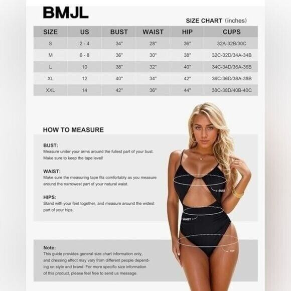 BMJL Women’s Black One-Piece Swimsuit Large Plunge Cutout Cheeky Monokini - Picture 3 of 4